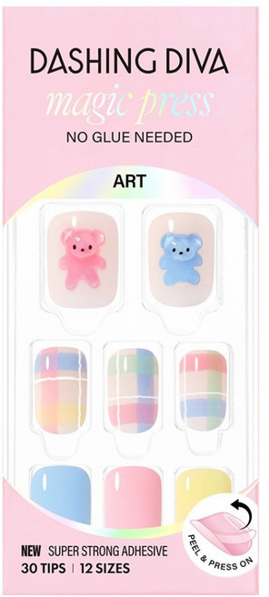 데싱디바 매직프레스 베어 트윈스 네일팁, 1개, 핑크 + 블루 + 옐로우