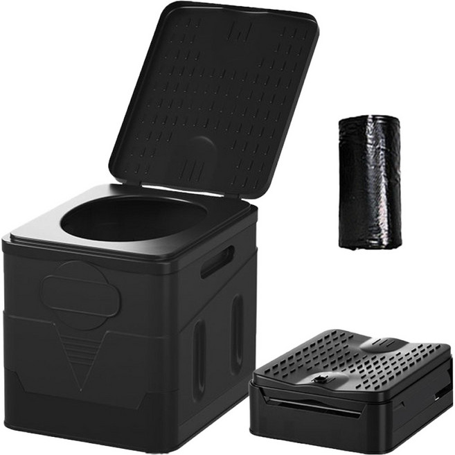 포켓마스터 차량용 접이식 이동식 변기 + 쓰레기 봉투 세트, 블랙, 1개