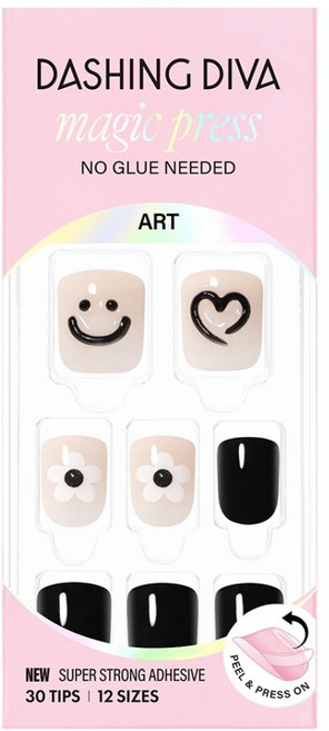 데싱디바 매직프레스 해피 드로잉 네일팁, 1개, 블랙 + 화이트