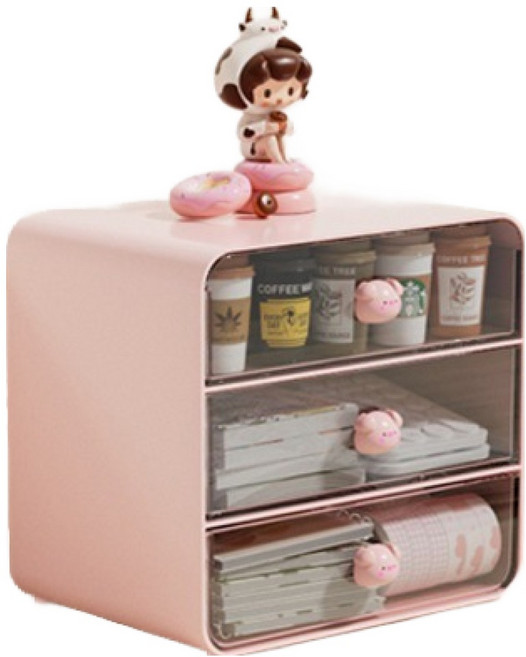 맙소샵 토끼 돼지 사무용품 잡동사니 정리함 대형 BRP307, 핑크대형, 3단