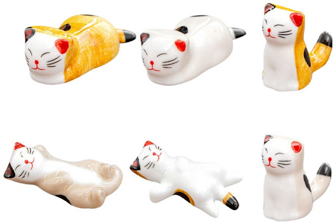 모나코올리브 고양이 세라믹 수저받침 6종 세트, 1세트, 혼합색상