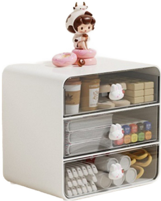 맙소샵 토끼 돼지 사무용품 잡동사니 정리함 대형 BRP307, 화이트, 3단