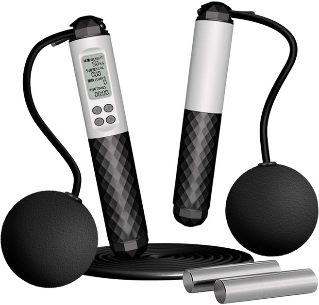 無繩跳繩/電子跳繩 跳繩 + 球 + 長繩 + 負重條 + 收納袋 + 螺絲起子 + 電池, 1組, 黑白撞色