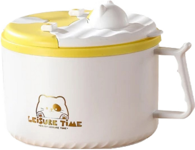 couselect 卡通316不鏽鋼泡麵碗/大容量保溫飯盒/外出便當盒/湯碗速食杯 + 摺疊餐具組 15 x 15 x 13.5cm 1.1L, 1個, 天鵝白