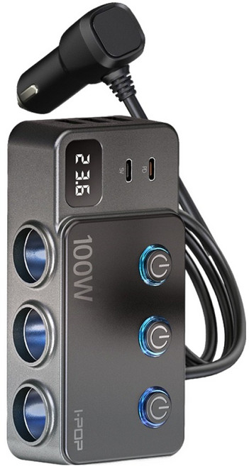 아이팝 카렉스 100W 차량용 스위치 멀티 USB 시거잭 PD C타입 고속 충전 소켓, 1개, 3구