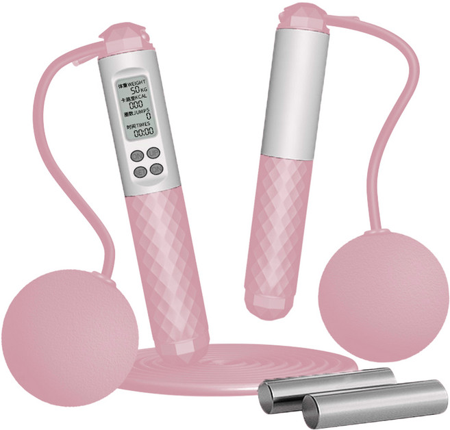 無繩跳繩/電子跳繩 跳繩 + 球 + 長繩 + 負重條 + 收納袋 + 螺絲起子 + 電池, 1組, 粉白撞色