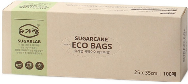 슈가랩 사탕수수 에코백 25 x 35 cm, 중(M), 100개입, 1개