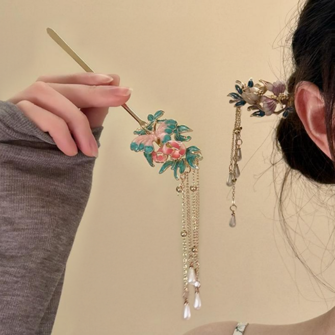 쏘앤영 우아한 꽃잠 유화 비녀 2종 세트