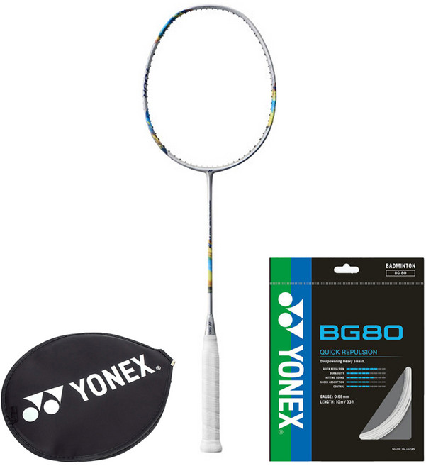 요넥스 나노플레어 700 투어 2024 배드민턴 라켓 SILVER+ BG80 스트링 + 헤드커버 세트, 1세트