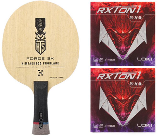 김택수 포지 3K FL 탁구라켓 + RXTON1 양면 러버 세트, 1세트