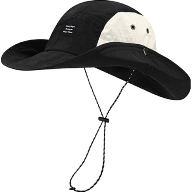 생활더봄 투톤 넓은챙 초경량 접이식 사파리 등산 캠핑 낚시 모자, 블랙
