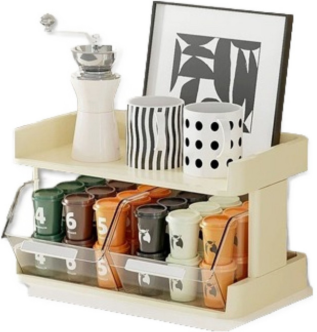 스카위즈 투명 차 수납함 M, 1개, 크림