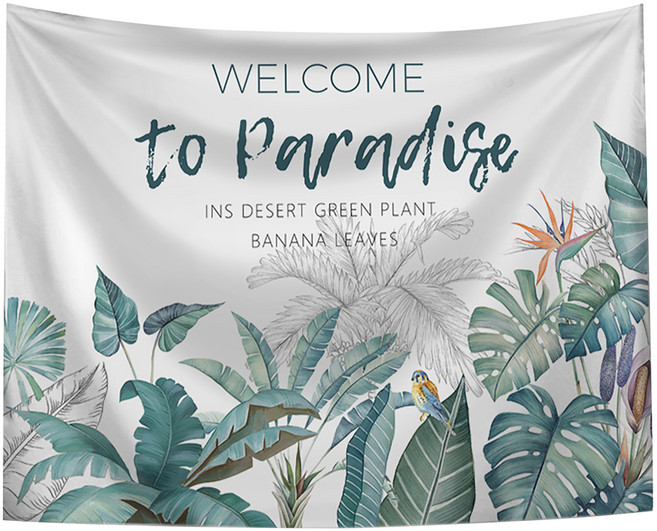 半島良品 居家裝飾掛布, 熱帶葉子 綠色 + 白色