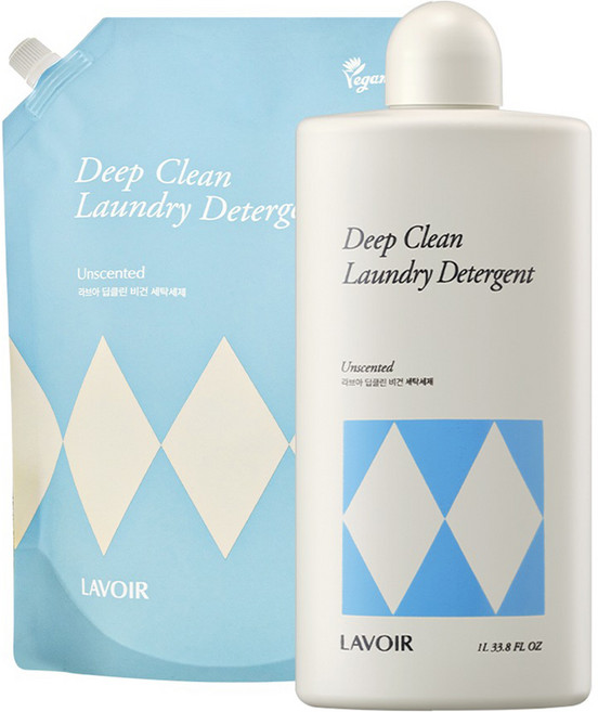 라브아 딥클린 비건 무향 세탁세제 본품 1L + 리필 2L 세트, 1세트