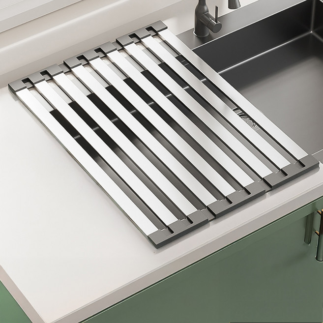 다퍼남 304 스텐 접이식 싱크롤매트 식기건조대 다용도 주방랙, 1개