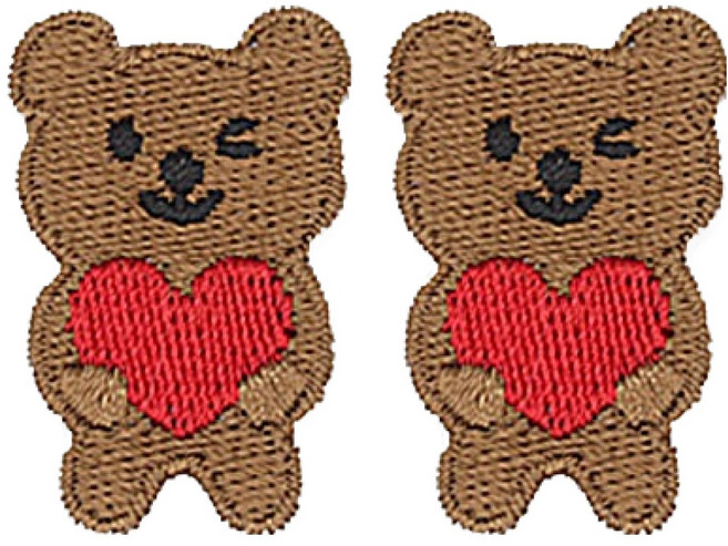 동대문단추왕 열접착식 자수 동물 하트곰돌이 와펜 패치, 브라운, 2개