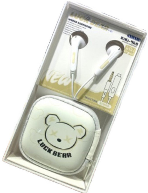키키슛 파이니스트랩 키키 카툰 베어 파우치 이어폰 3.5mm, 옐로우