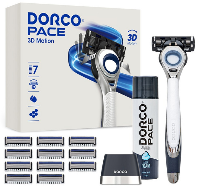 PACE 도루코 3D 모션 기획세트 4호, 면도기 + 면도날 11p + 쉐이빙폼 + 스탠드, 1세트