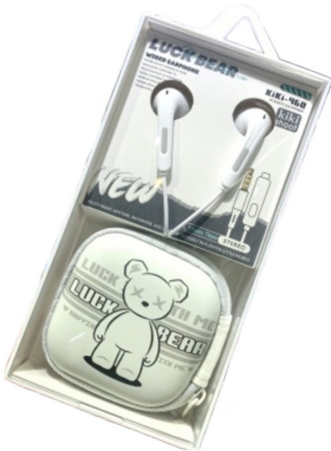 키키슛 파이니스트랩 키키 카툰 베어 파우치 이어폰 3.5mm, 그레이