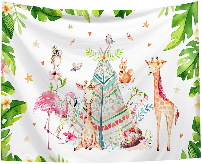 半島良品 居家裝飾掛布, 狂歡動物 白色 + 綠色, 1件