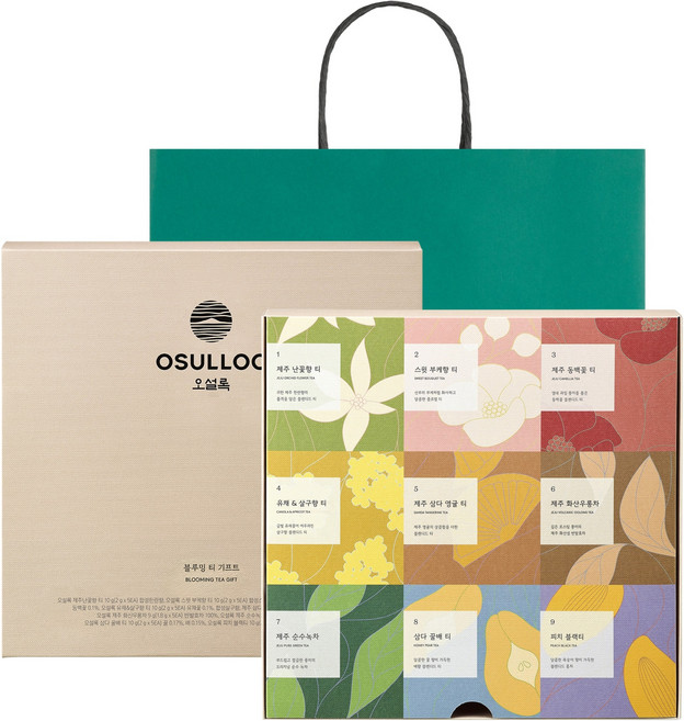 오설록 블루밍 기프트 티 45p 세트, 티백 9종 + 쇼핑백, 1세트