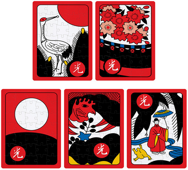 금손호랑이 치매예방 화투 오광 퍼즐 5종 + 보관용 지퍼백 세트, 35피스, 혼합색상, 1세트