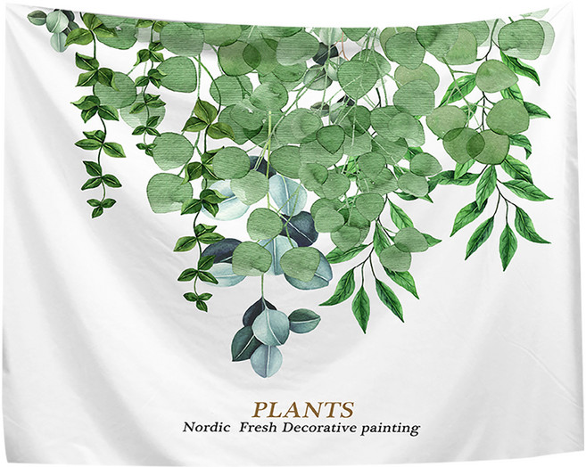 半島良品 居家裝飾掛布, 圓葉桉 白色 + 綠色