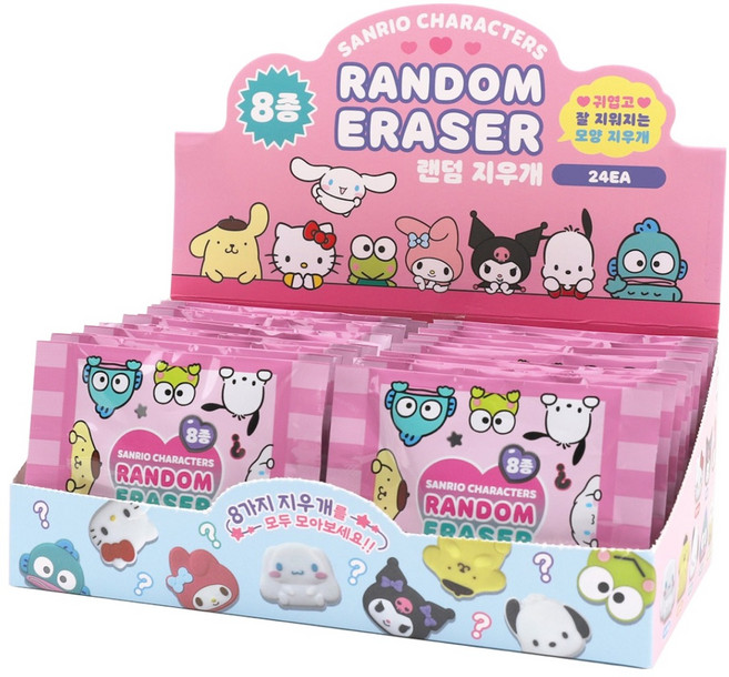 산리오캐릭터 랜덤 얼굴모양 지우개, 혼합색상, 24개
