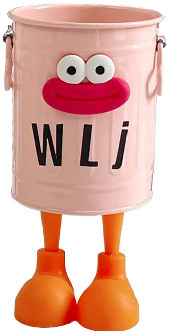 거친언니 귀여운 캐릭터 철제 펜홀더 책상용 필통 + 거치대 세트, 핑크 소시지, 1세트