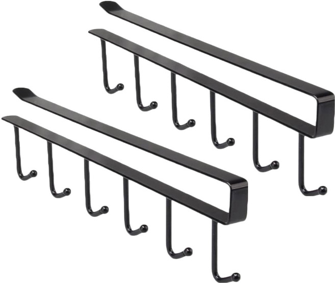 AHOYE 六鉤櫥櫃下杯架/馬克杯架/水杯座/廚房掛勾, 黑色, 2個