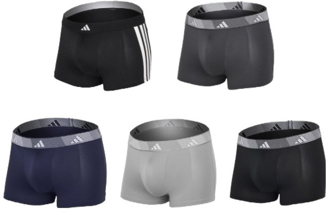 아디다스 남성용 블랙라인 부분메쉬 통기성 드로즈 팬티 5종 세트