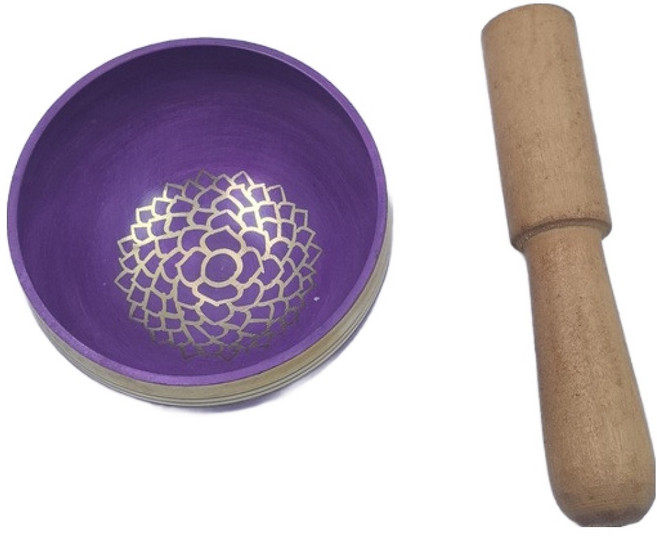 그리뉴얼 명상 도구 초보자용 싱잉볼 세트 8cm, 퍼플 나무막대, 1세트