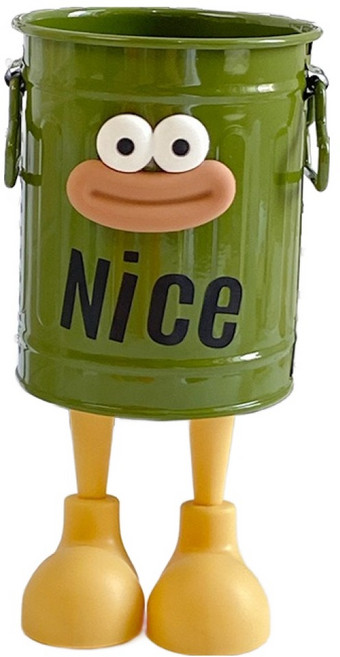 거친언니 귀여운 캐릭터 철제 펜홀더 책상용 필통 + 거치대 세트, 그린 소시지, 1세트