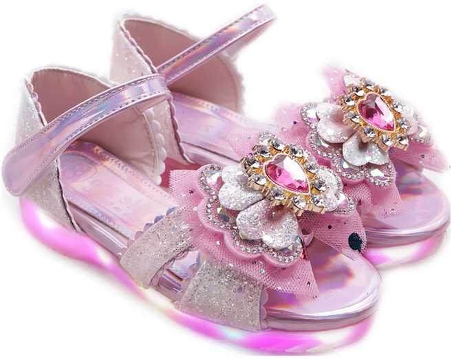 풋풋 여아용 샤이닝 하트코코 LED 샌들