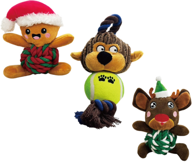 Nice u 毛樂趣 編織繩球型發聲啃咬寵物玩具 1組 混合顏色, 薑餅人 + 猴子 + 鹿