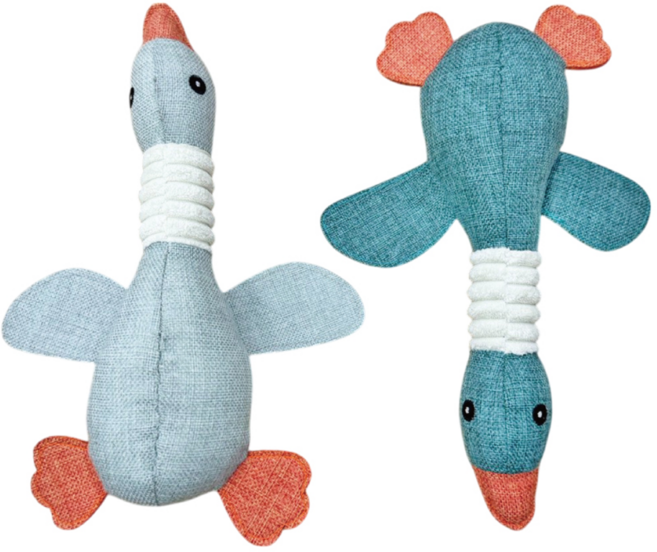 Nice u 毛樂趣 鴨鴨情侶發聲啃咬寵物玩具 1組, 灰色 + 綠色