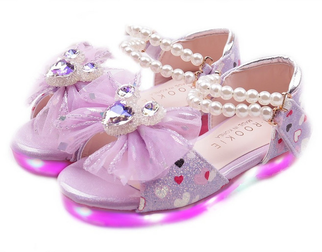 풋풋 여아용 라메르 진주 LED 샌들