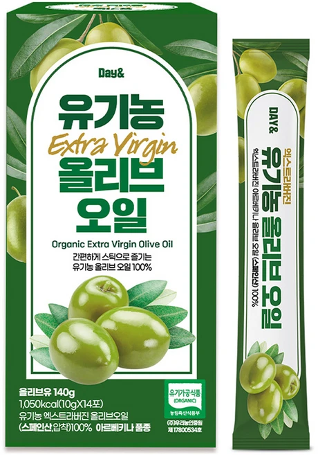 데이앤 유기농 엑스트라버진 올리브오일 14p, 140g, 1개 - 쿠팡