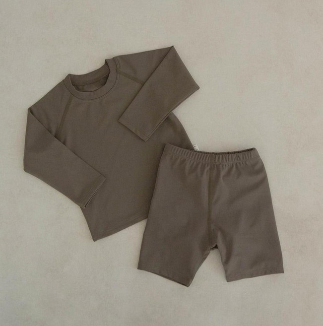 피카부 아동용 모노 래쉬가드 상의 + 하의 세트, 카키, 1개