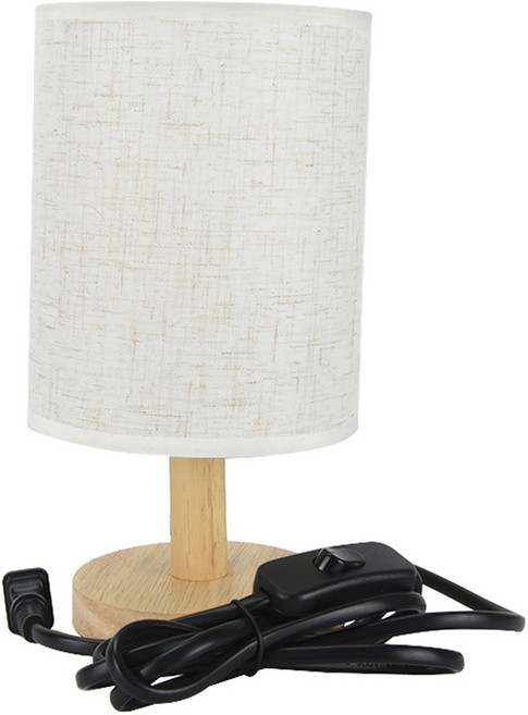 日式實木床頭燈 圓筒中型, 米白色