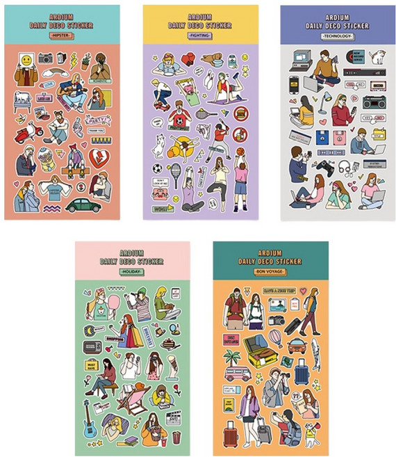 아르디움 데일리 데코스티커 5종 세트, 혼합색상, 1세트
