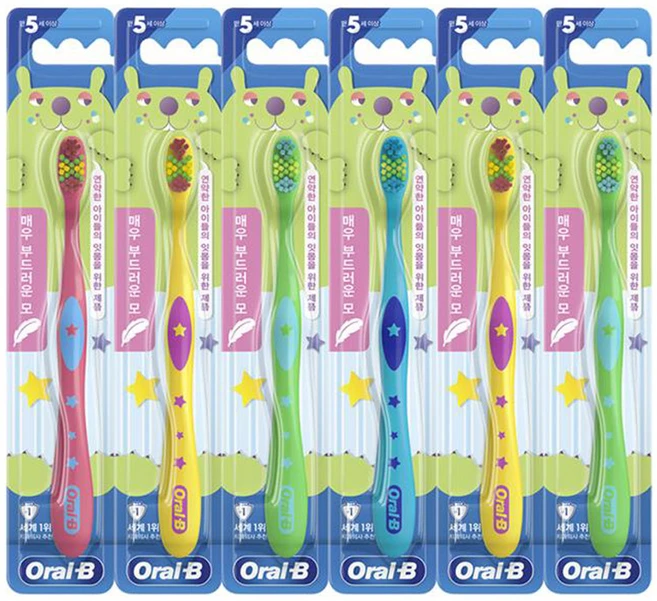 오랄비 비니 어린이 칫솔, 랜덤색상, 6개입, 1세트 - 쿠팡
