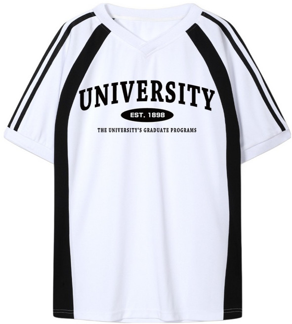 일루소 남녀공용 져지 유니버스티 투라인 오버핏 배색 브이넥 반팔 티셔츠