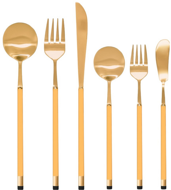 보겐 투톤 양식 커트러리 1인 풀세트, 골드 + 비타민, 1세트, 디너 스푼 + 디너 포크 + 디너 나이프 + 디저트 스푼 + 샐러드 포크 + 버터 나이프