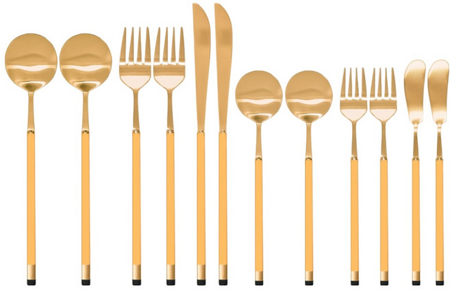 보겐 투톤 양식 커트러리 2인 풀세트, 골드 + 비타민, 골드 + 비타민, 1세트, 디너 스푼 2p + 디너 포크 2p + 디너 나이프 2p + 디저트 스푼 2p + 샐러드 포크 2p + 버터 나이프 2p