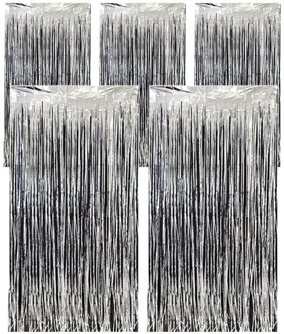 코히모 파티 장식 커튼 5W0328, 5개, 실버