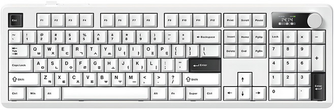 프리플로우 아콘 104키 노브 LCD 풀배열 유무선 기계식 키보드, B&W, AK74, 세이야축