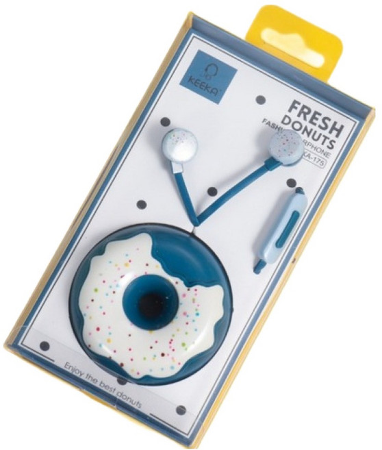 KEEKA 파이니스트랩 프레쉬 도넛 파우치 이어폰 3.5mm, 코발트 블루