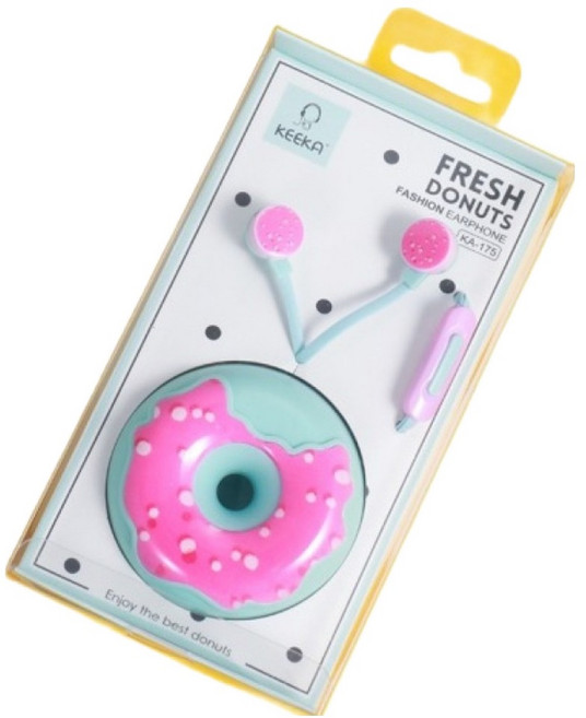 KEEKA 파이니스트랩 프레쉬 도넛 파우치 이어폰 3.5mm, 그린