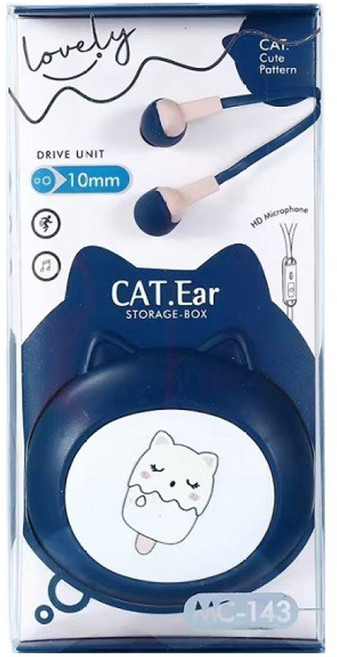 파이니스트랩 속삭이는 고양이 파우치 이어폰 3.5mm, 다크 블루